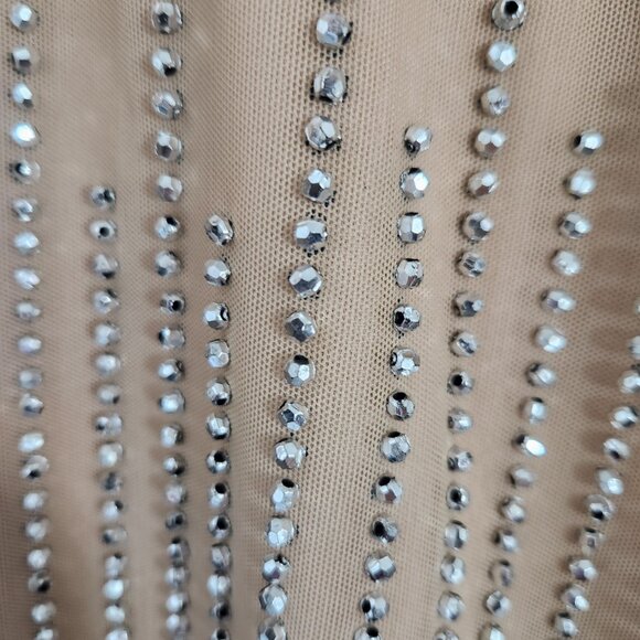 XSCAPE Dress Gold/Beige with vertical beads Size 4 - Picture 5 of 6